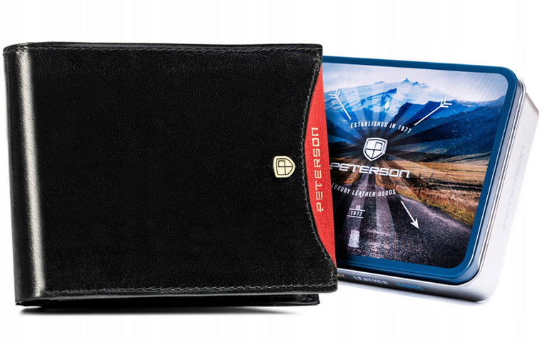 Portfel, czarny, skórzany, RFID, Peterson
