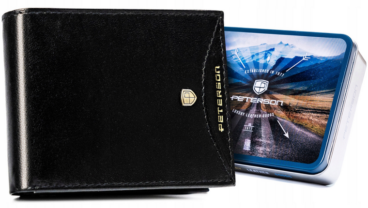 Portfel, czarny, skórzany, RFID, Peterson