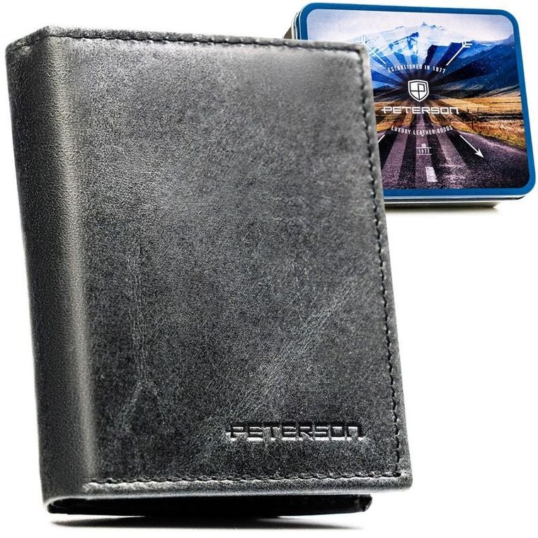Portfel, czarny, skórzany, RFID, Peterson