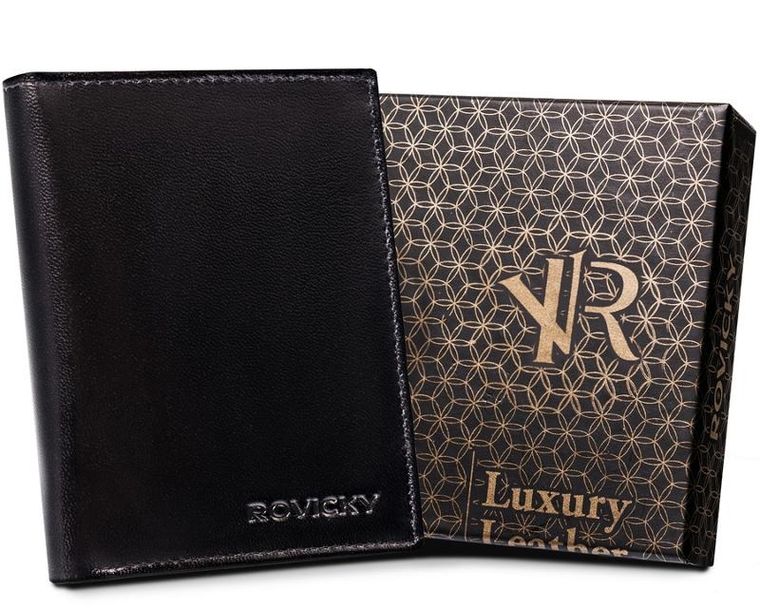 Portfel, czarny, skórzany, RFID, Rovicky