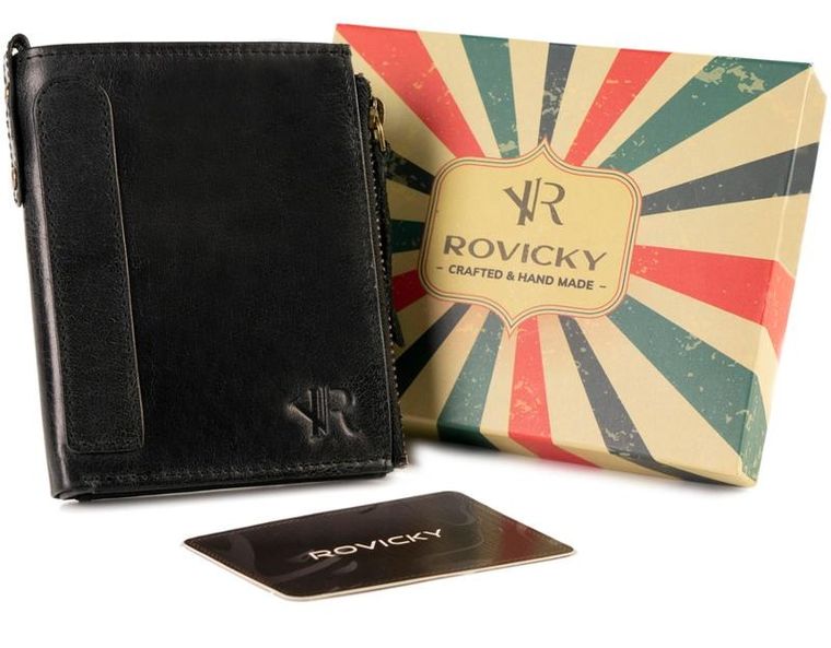 Portfel, czarny, skórzany, RFID, Rovicky