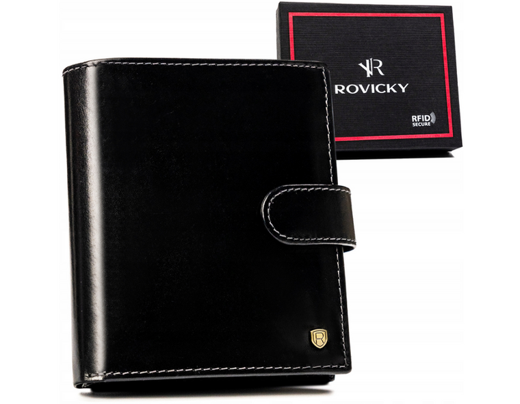 Portfel, czarny, skórzany, RFID, Rovicky