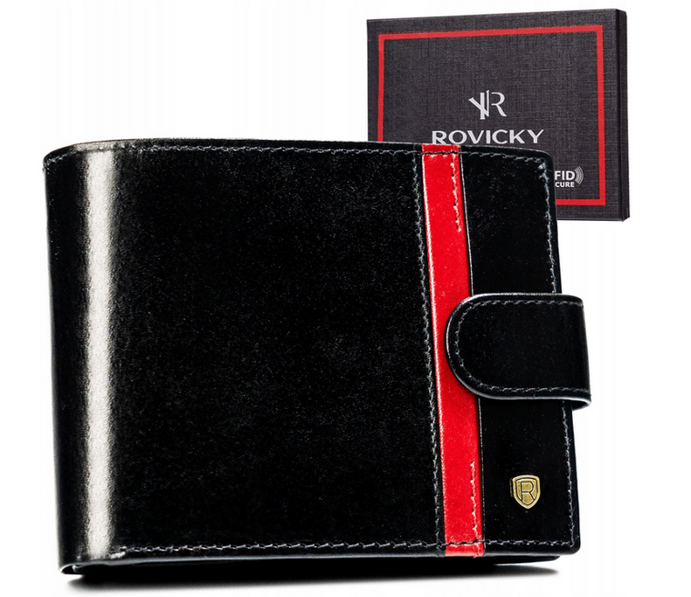 Portfel, czarny, skórzany, RFID, Rovicky