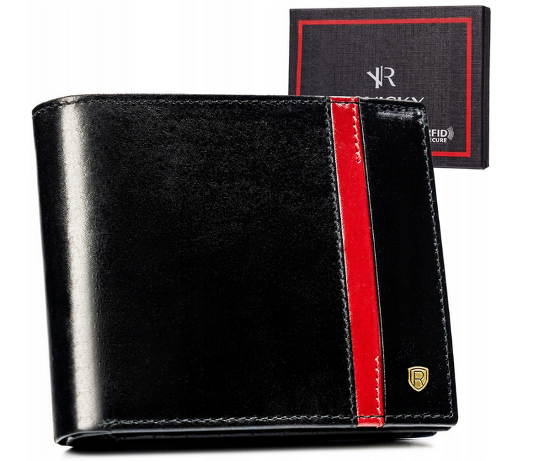 Portfel, czarny, skórzany, RFID, Rovicky