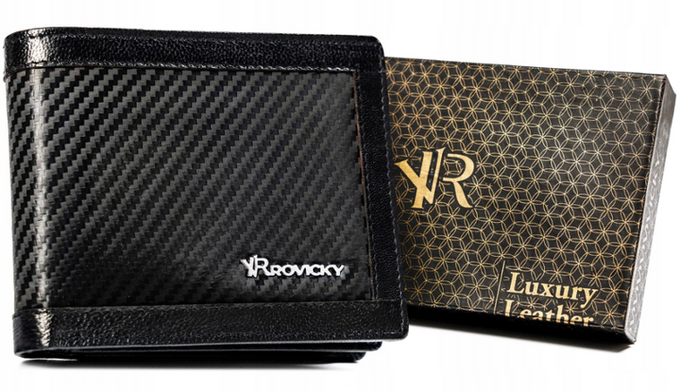 Portfel, czarny, skórzany, RFID, Rovicky