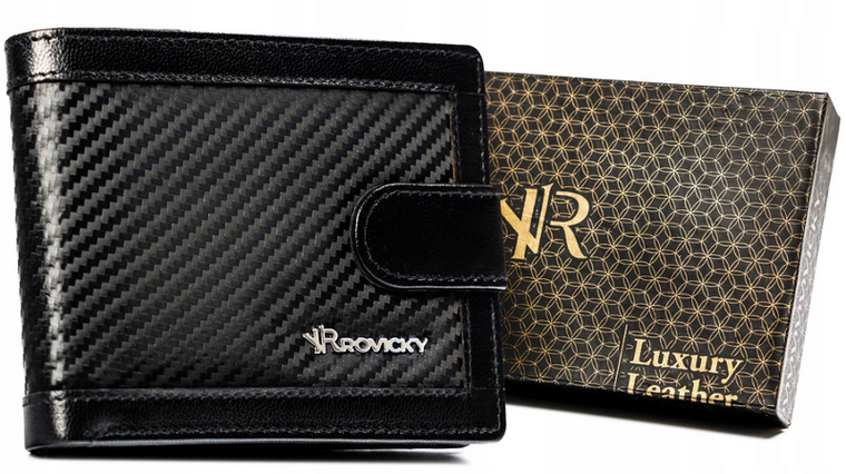 Portfel, czarny, skórzany, RFID, Rovicky