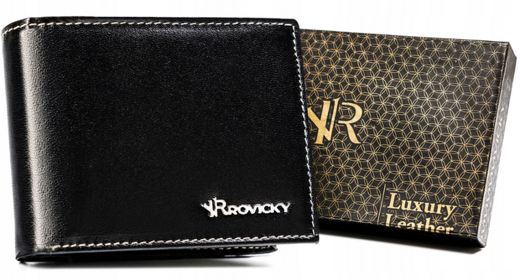 Portfel, czarny, skórzany, RFID, Rovicky