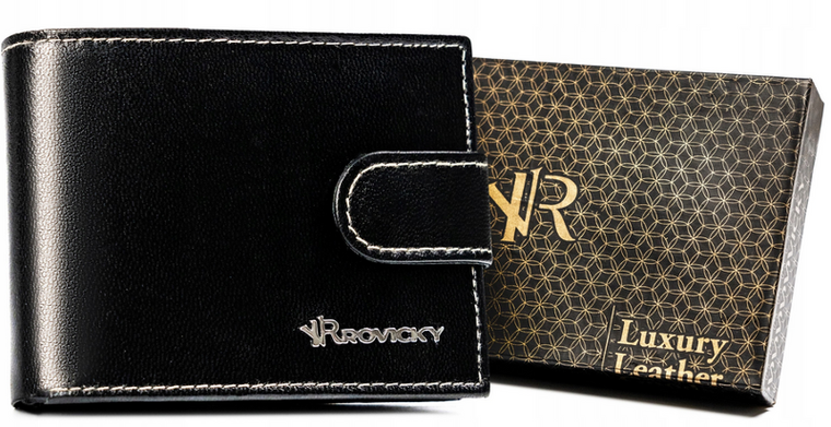 Portfel, czarny, skórzany, RFID, Rovicky