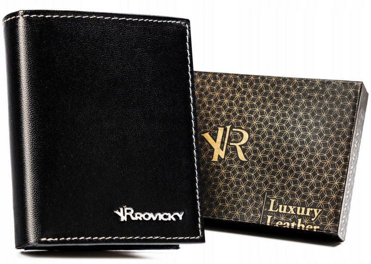 Portfel, czarny, skórzany, RFID, Rovicky