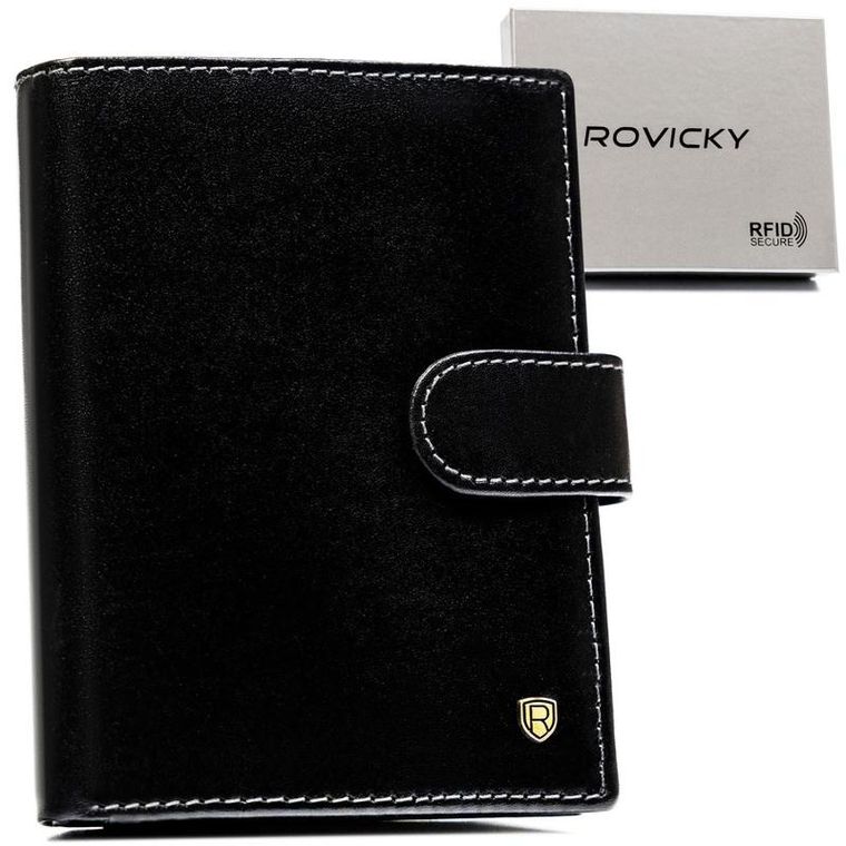 Portfel, czarny, skórzany, RFID, Rovicky