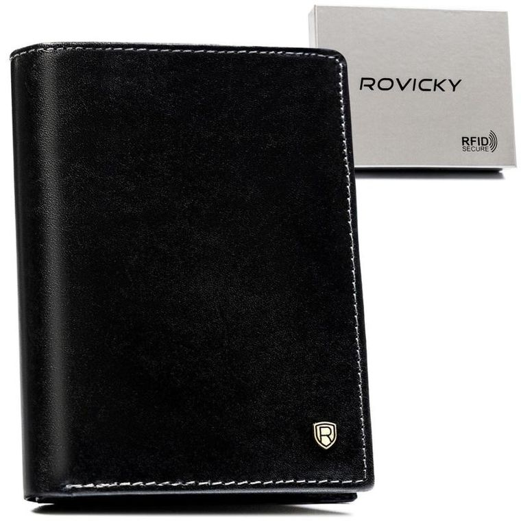 Portfel, czarny, skórzany, RFID, Rovicky
