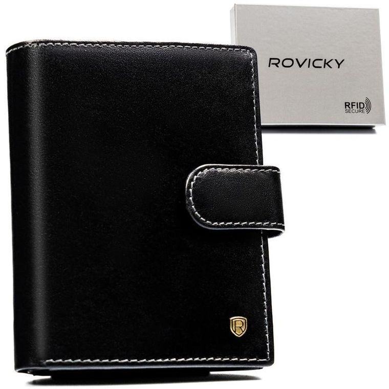 Portfel, czarny, skórzany, RFID, Rovicky