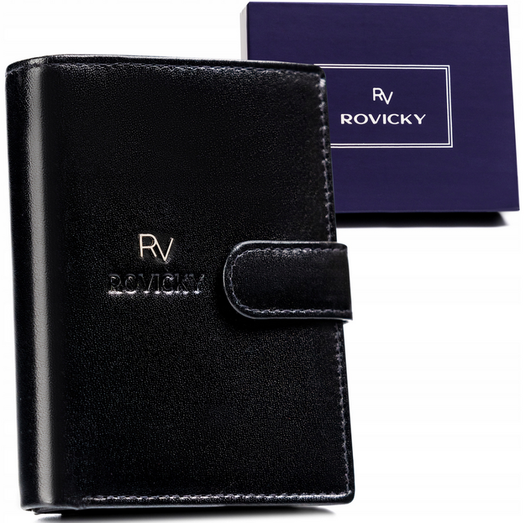 Portfel, czarny, skórzany, Rovicky