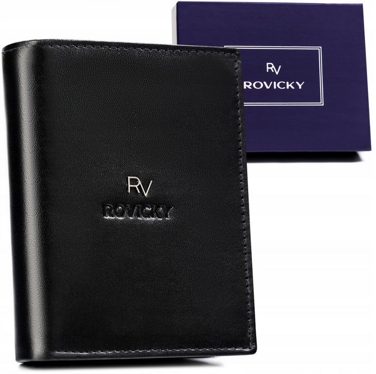 Portfel, czarny, skórzany, Rovicky