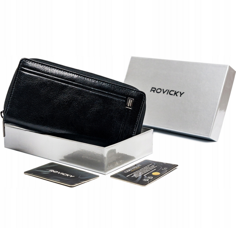 Portfel, czarny, skórzany, Rovicky