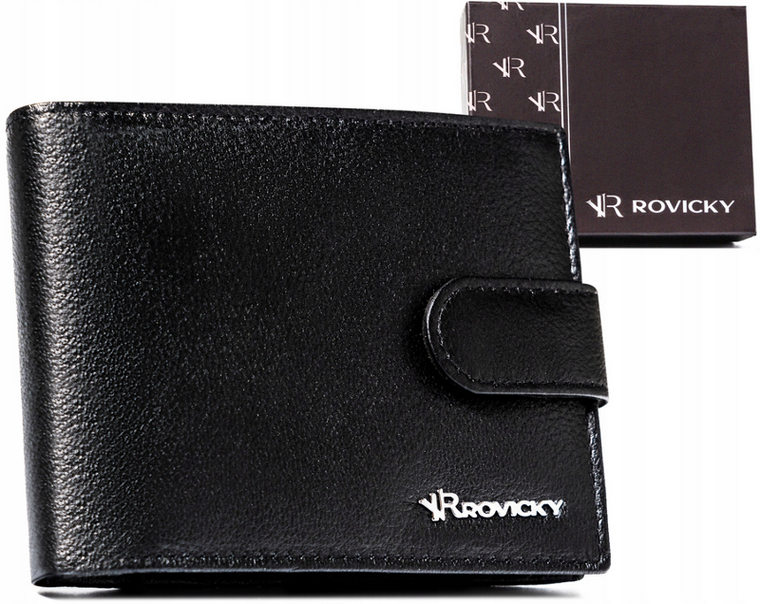 Portfel, czarny, skórzany, Rovicky