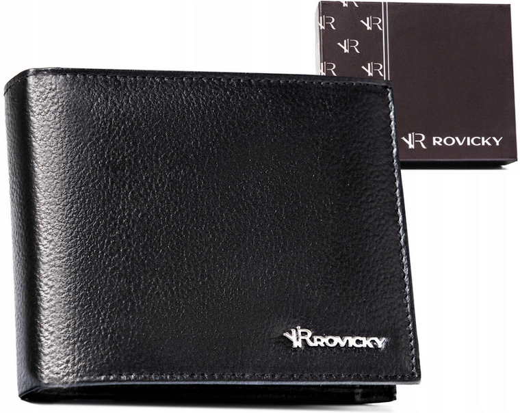 Portfel, czarny, skórzany, Rovicky