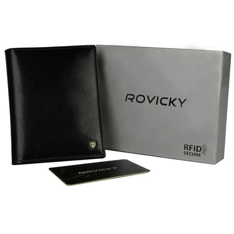 Portfel, czarny, skórzany, Rovicky