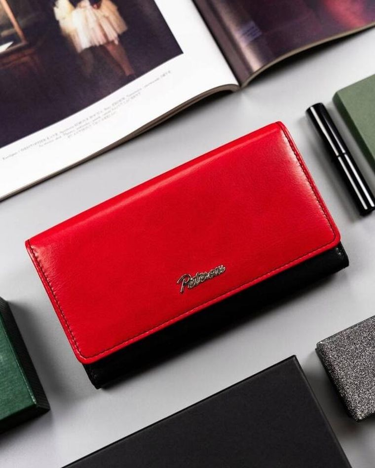 Portfel, czerwono-czarny, skórzany, Peterson