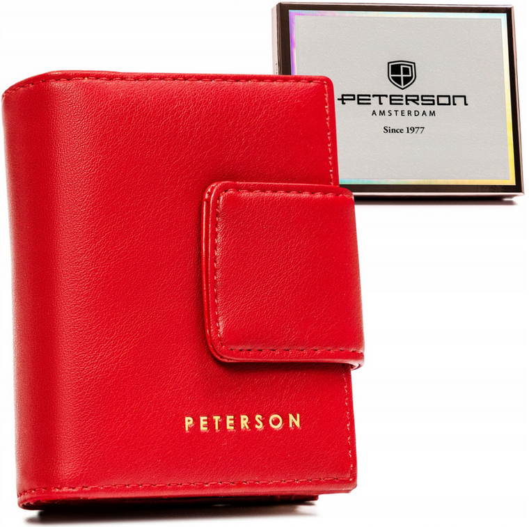 Portfel, czerwony, skóra ekologiczna, Peterson