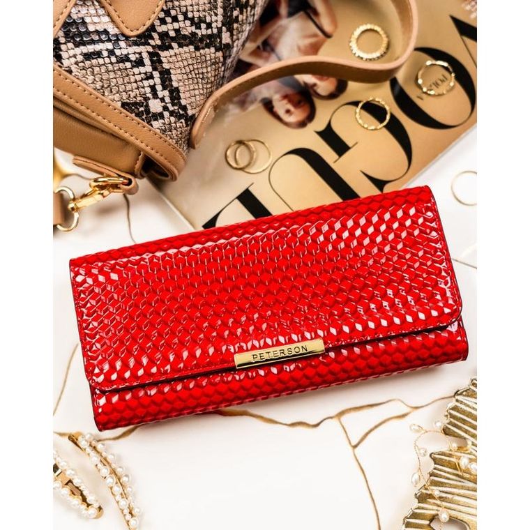 Portfel, czerwony, skóra ekologiczna, Peterson