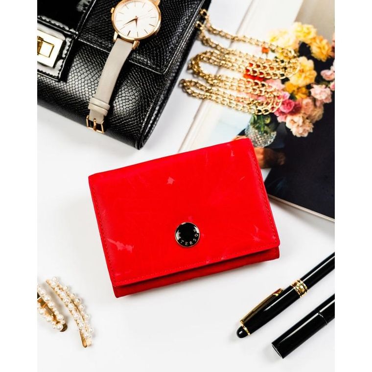 Portfel, czerwony, skóra ekologiczna, Peterson