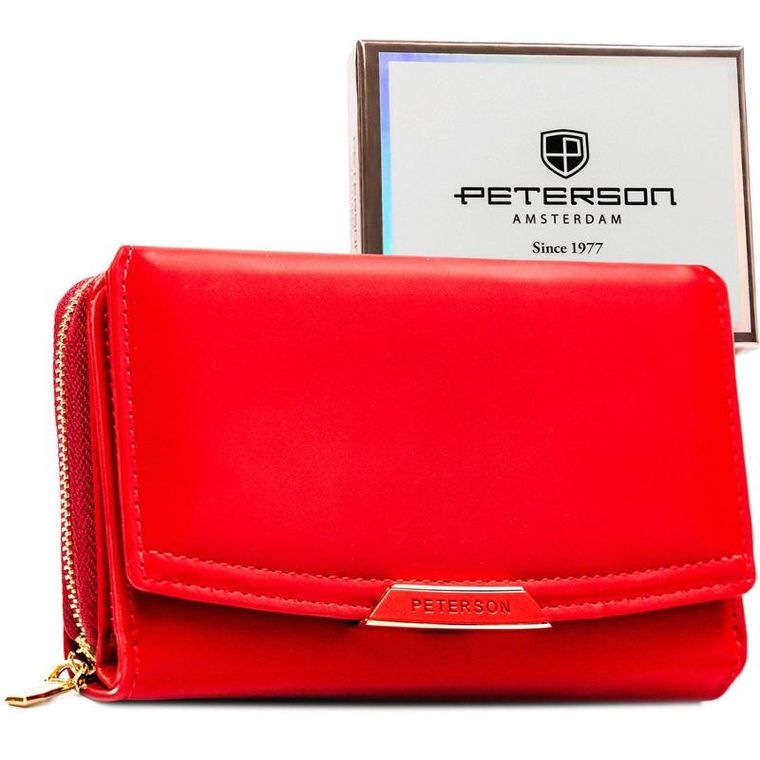 Portfel, czerwony, skóra ekologiczna, Peterson