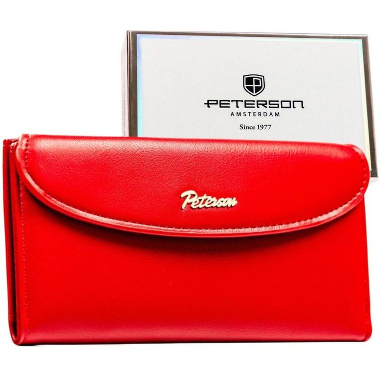 Portfel, czerwony, skóra ekologiczna, Peterson