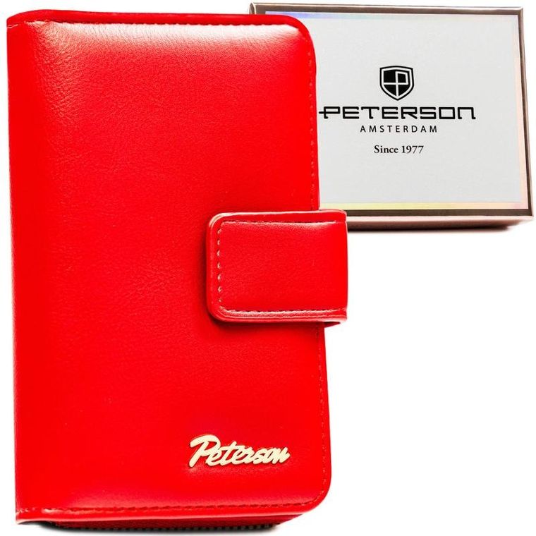 Portfel, czerwony, skóra ekologiczna, Peterson