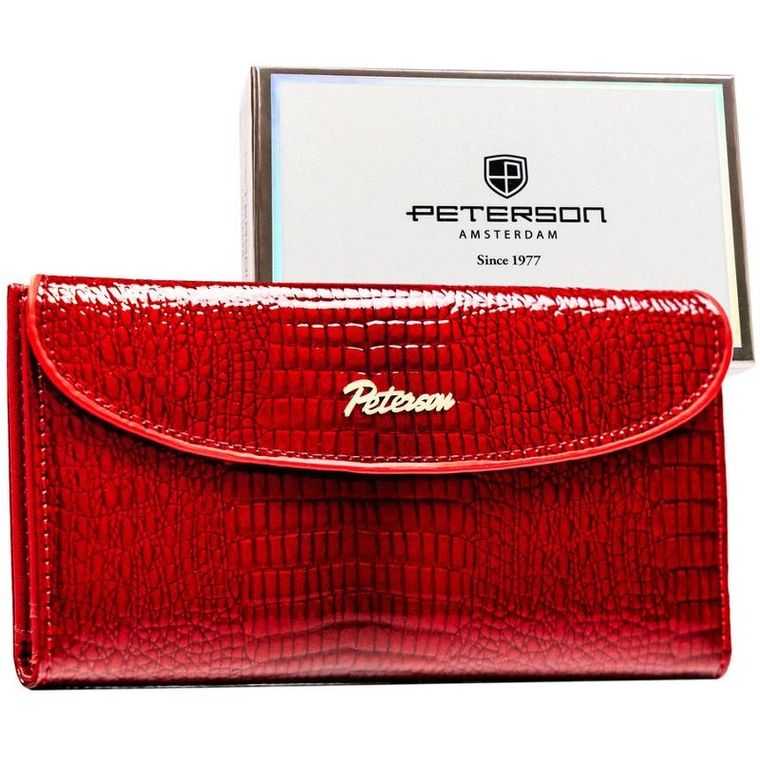 Portfel, czerwony, skóra ekologiczna, Peterson