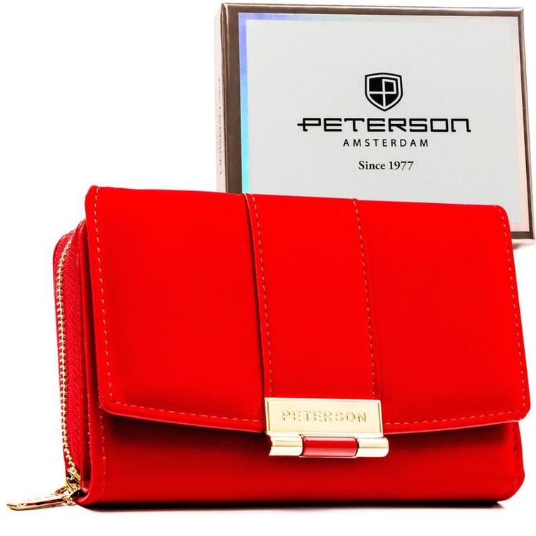 Portfel, czerwony, skóra ekologiczna, Peterson