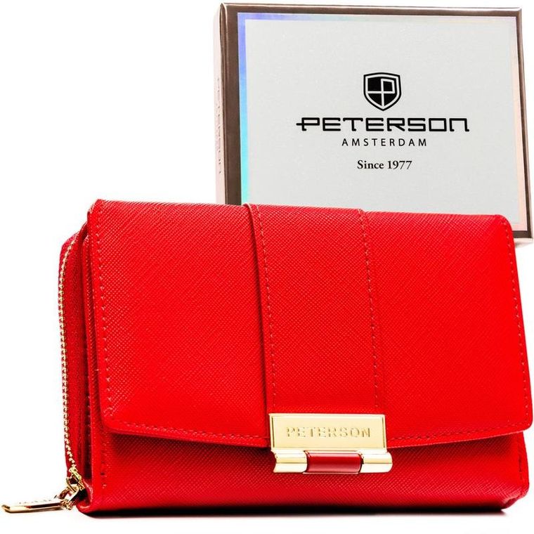 Portfel, czerwony, skóra ekologiczna, Peterson