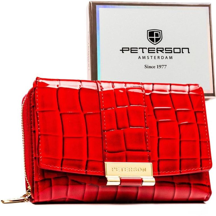 Portfel, czerwony, skóra ekologiczna, Peterson
