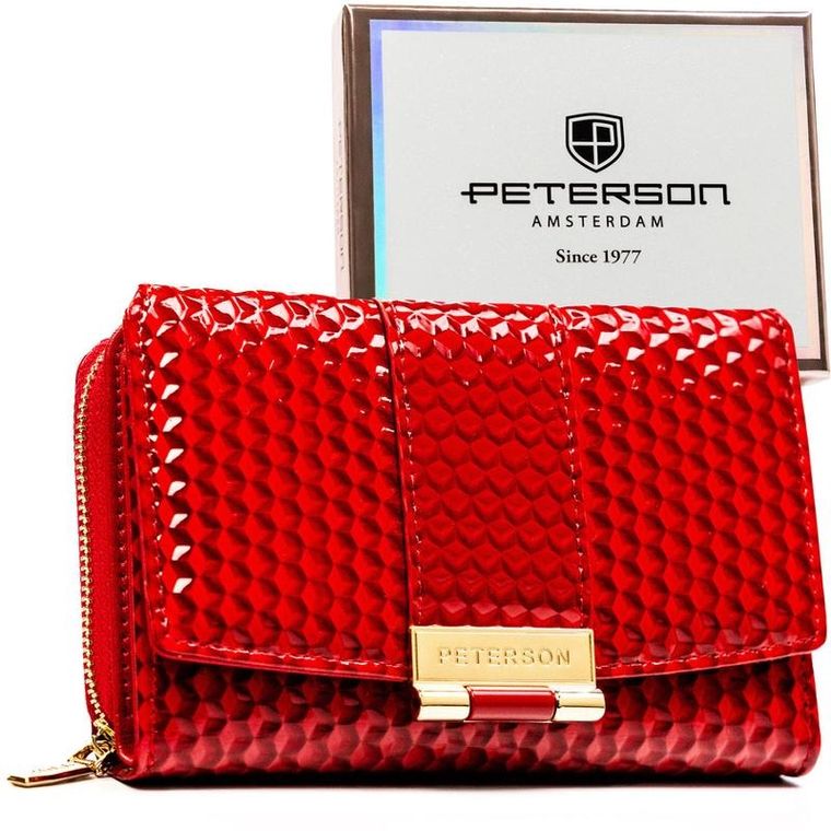 Portfel, czerwony, skóra ekologiczna, Peterson