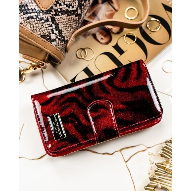 Portfel, czerwony, skóra naturalna i ekologiczna, Peterson