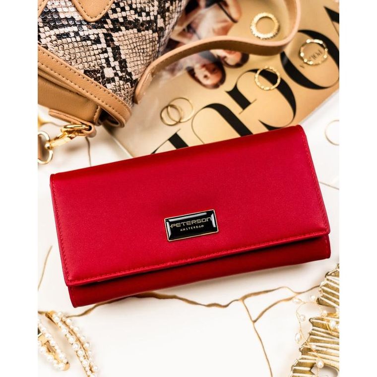 Portfel, czerwony, skóra naturalna i ekologiczna, Peterson