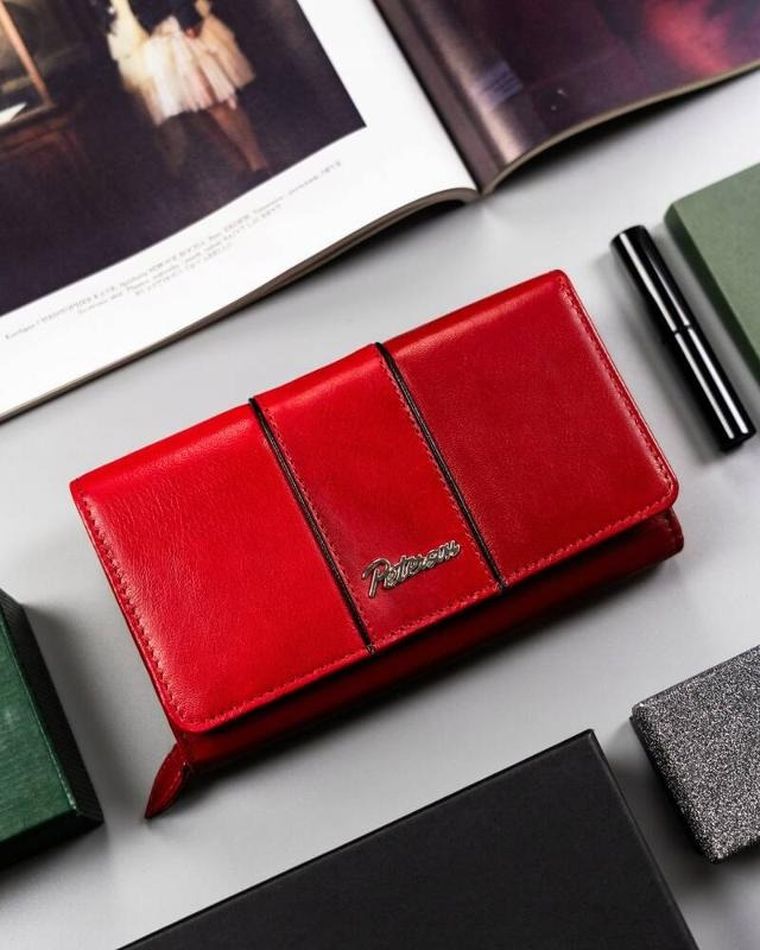 Portfel, czerwony, skórzany, Peterson