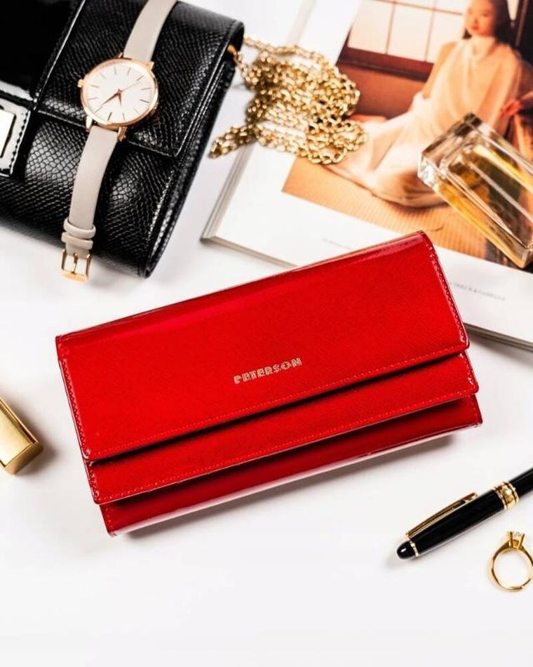 Portfel, czerwony, skórzany, Peterson