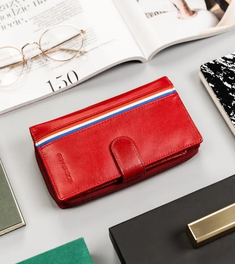 Portfel, czerwony, skórzany, RFID, Peterson