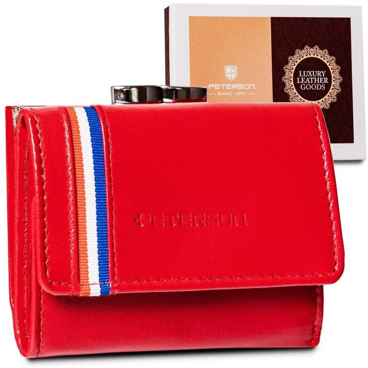 Portfel, czerwony, skórzany, RFID, Peterson