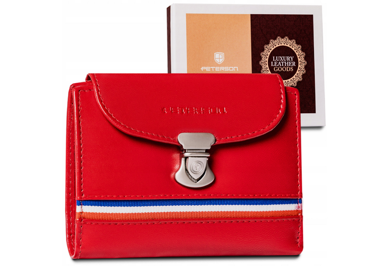 Portfel, czerwony, skórzany, RFID, Peterson