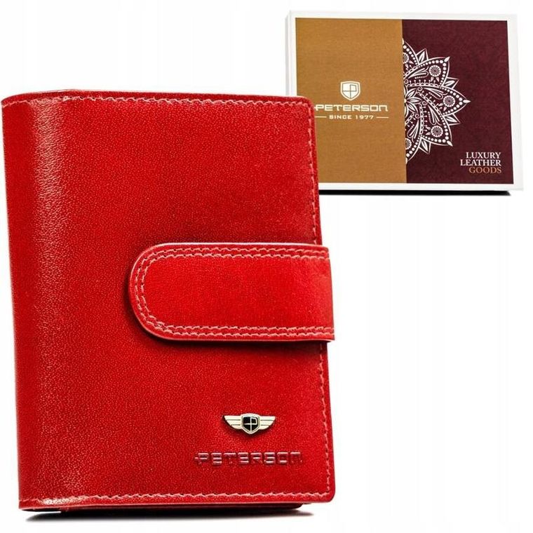 Portfel, czerwony, skórzany, RFID, Peterson
