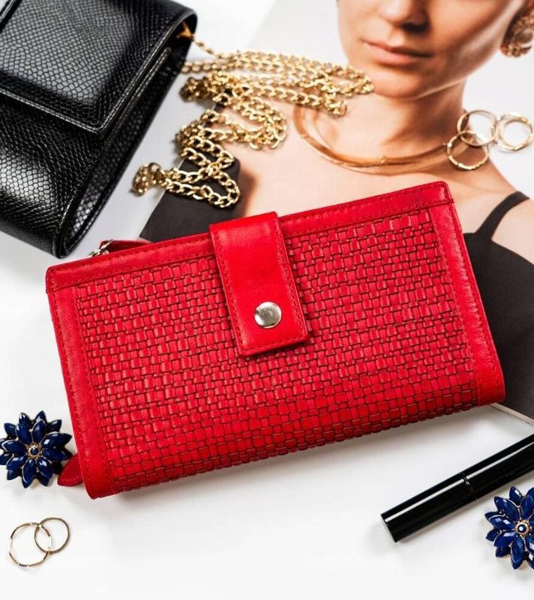 Portfel, czerwony, skórzany, RFID, Rovicky