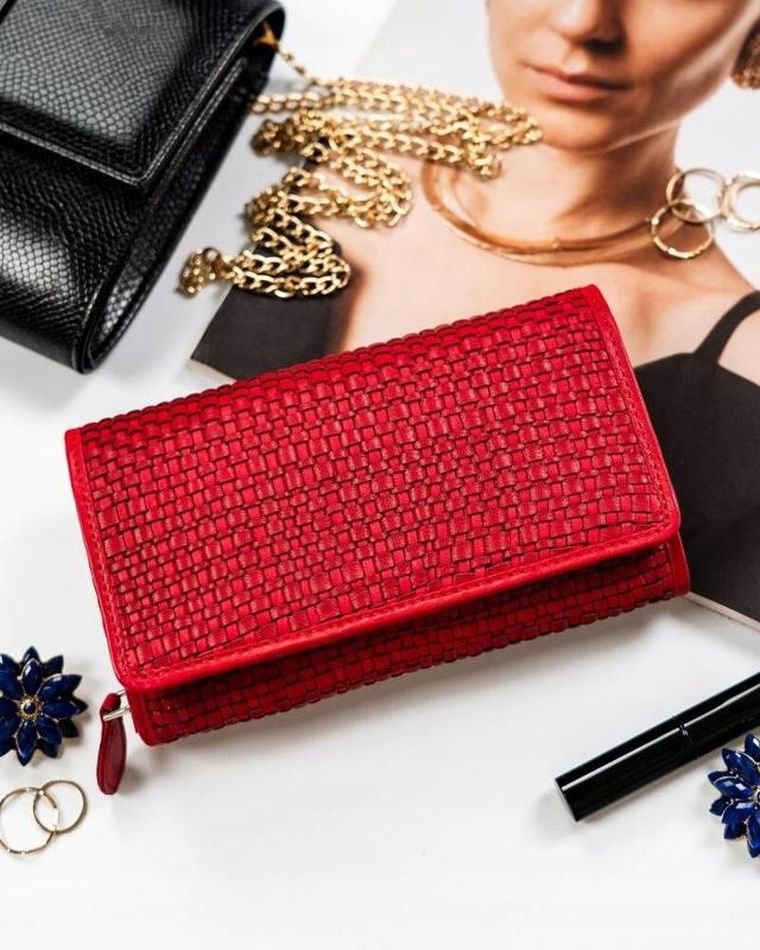 Portfel, czerwony, skórzany, RFID, Rovicky