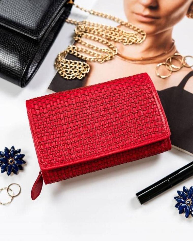 Portfel, czerwony, skórzany, RFID, Rovicky