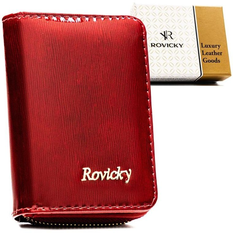 Portfel, czerwony, skórzany, RFID, Rovicky