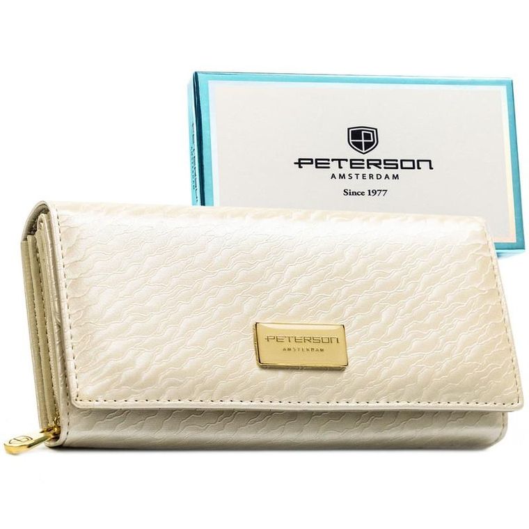 Portfel, ecru, skóra naturalna i ekologiczna, Peterson