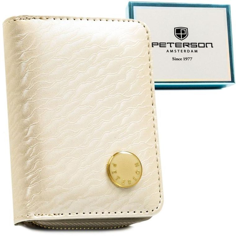 Portfel, ecru, skóra naturalna i ekologiczna, Peterson
