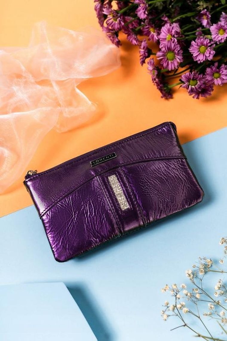Portfel, fioletowy, skórzany, RFID, Lorenti