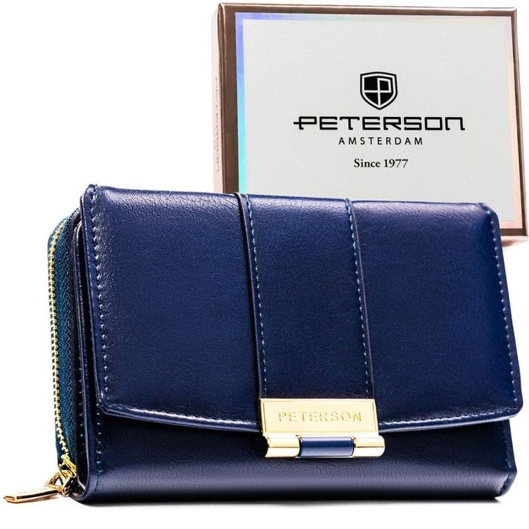 Portfel, granatowy, skóra ekologiczna, Peterson